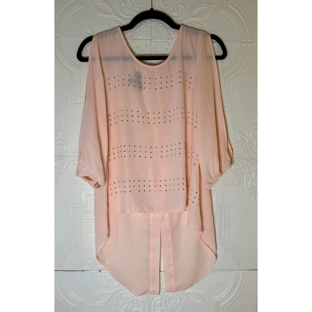 BCX Top Womens S‎ Sheer Peach Boho, Hi-Lo  Cottagecore Fairy 3/4 Sleeve SKU 153